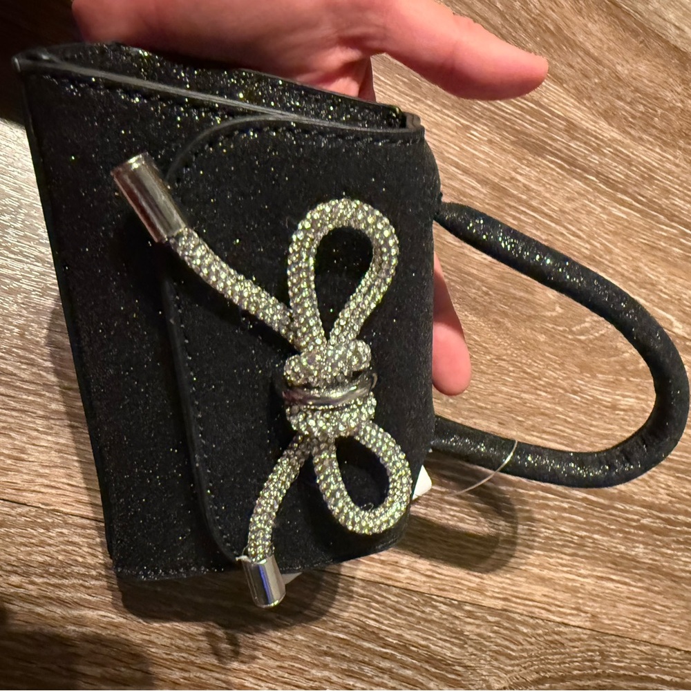 ✨ Black Glitter Mini Top Handle Bag w/ Rhinestone Bow – Y2K Glam ✨